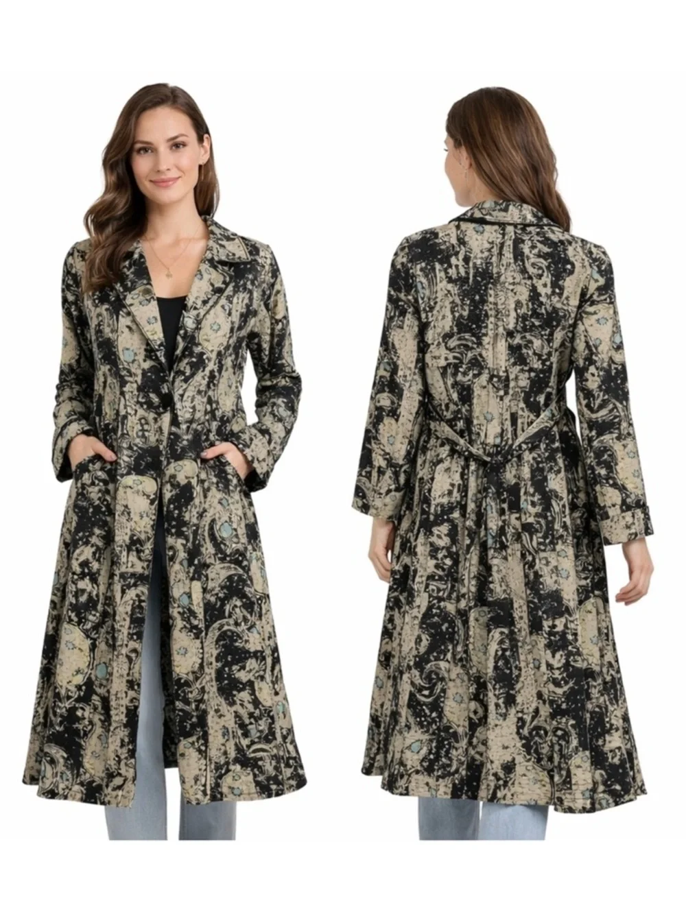 Free People Rae Paisley Duster Jacket XL Boho Linen Blend Longline Boho Indie